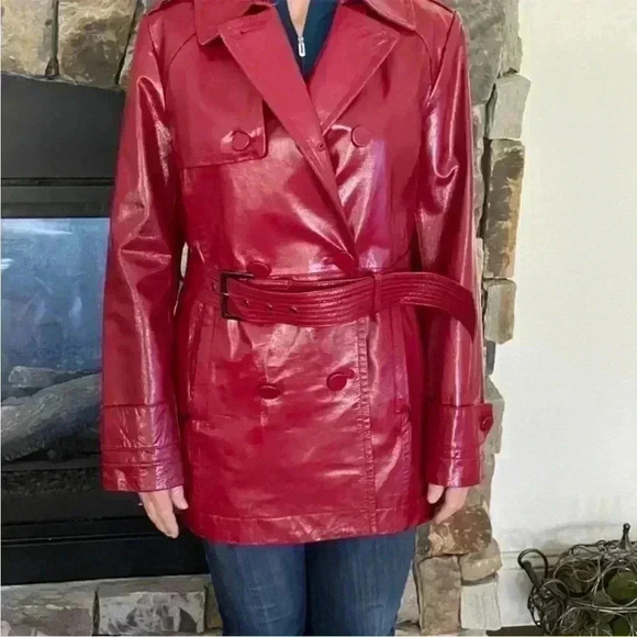 Rare Y2K Hilfiger Red Patent coat 2004 Valentines old money preppy - Picture 1 of 8